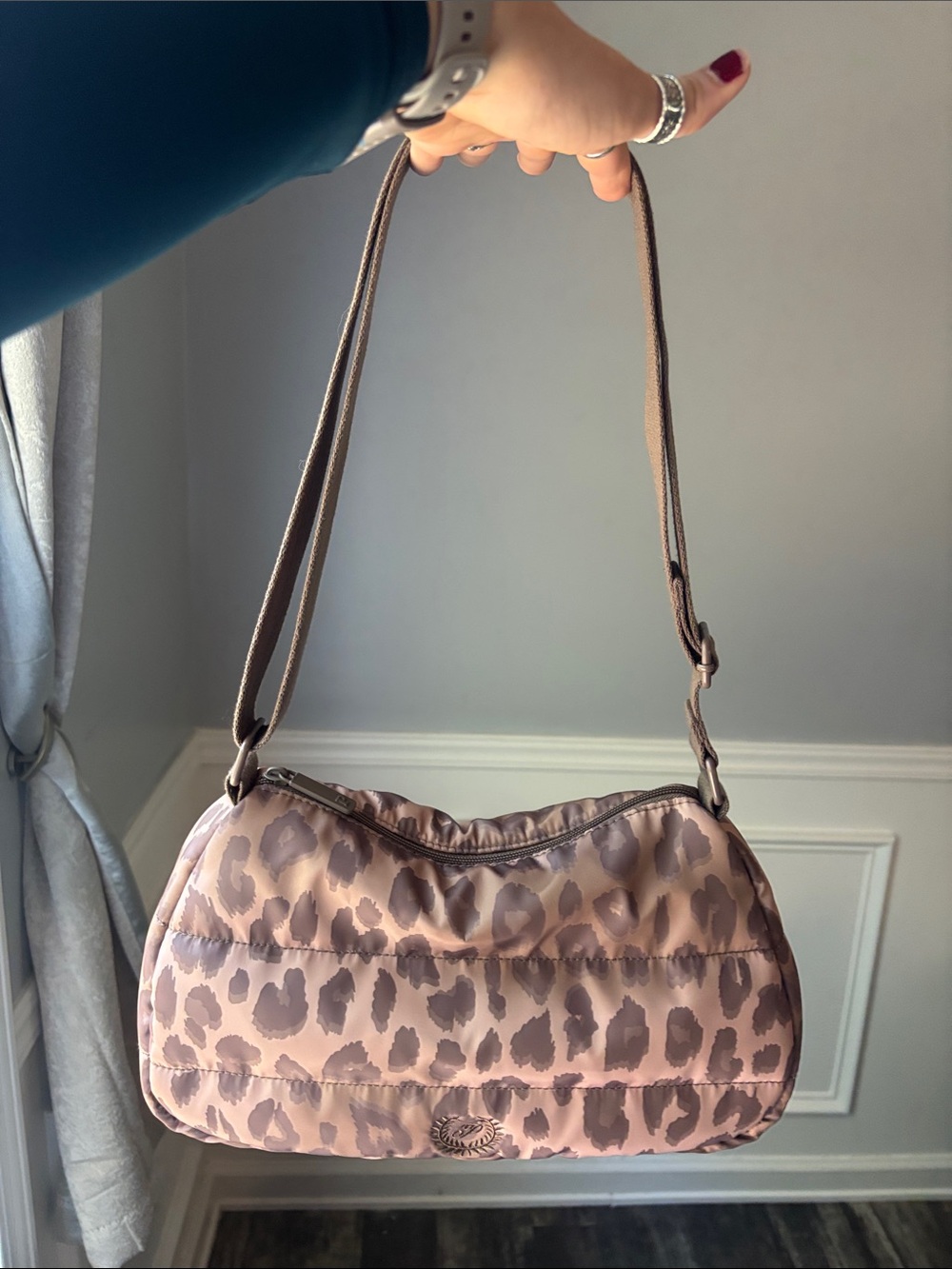 PINK Victoria's Secret Puffer Leopard Print Crossbody - Taupe and Brown